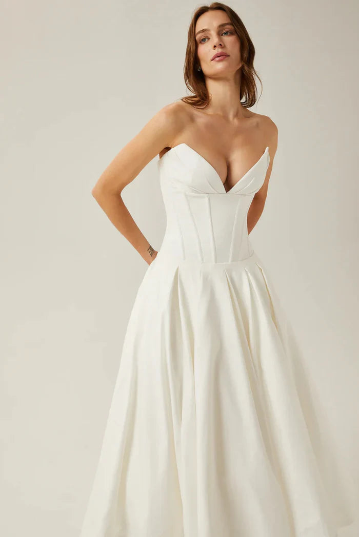 Lorelei Off-the-Shoulder Corset Midi Dress with Structured Fit for Autumn