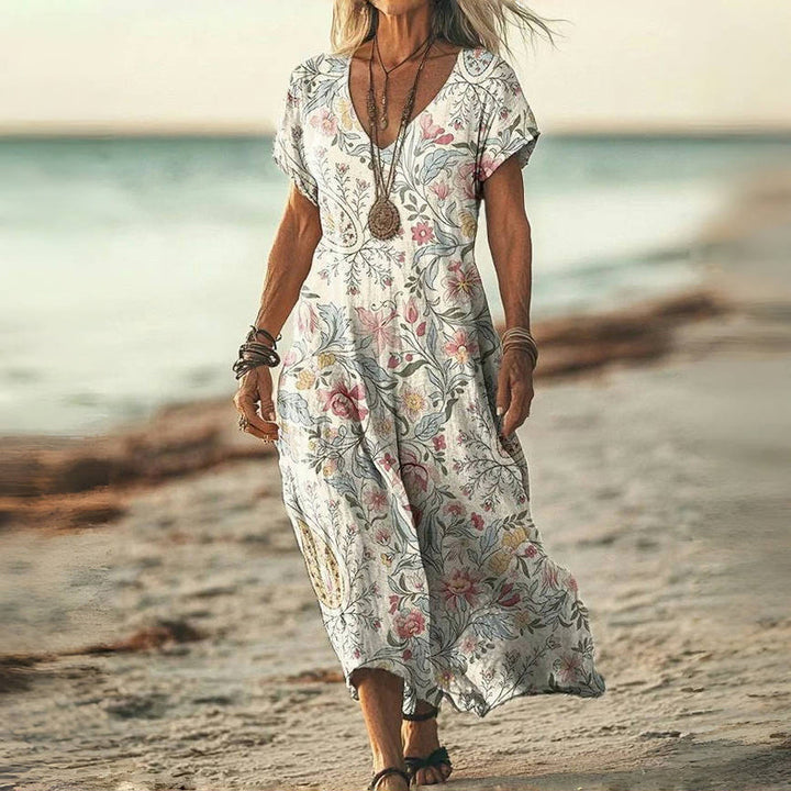 Meline Stylish Floral Print Boho Dress for Summer and Autumn
