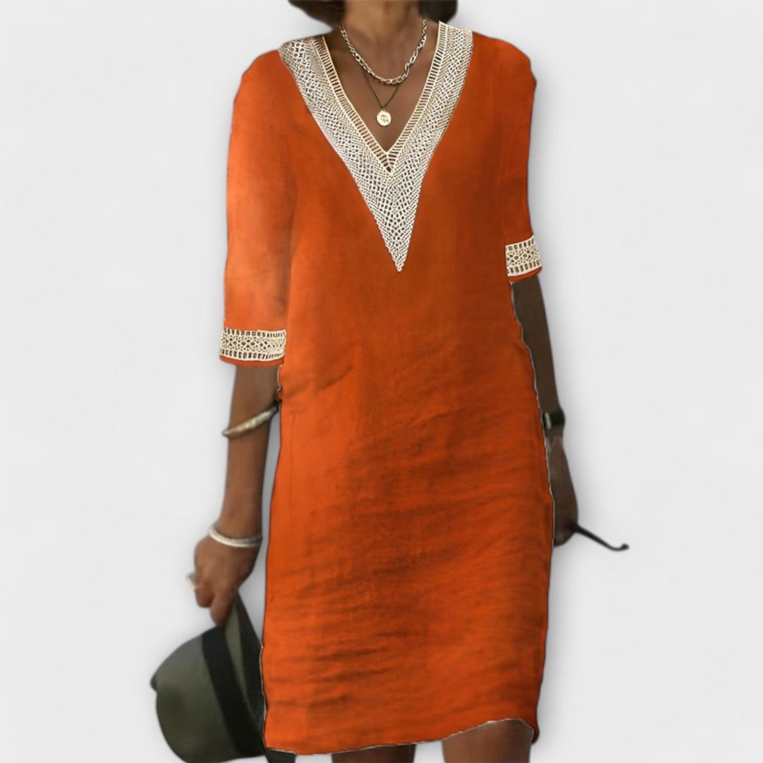 Emelia Boho-Inspired V-Neck Dress for Summer and Autumn Effortless Style