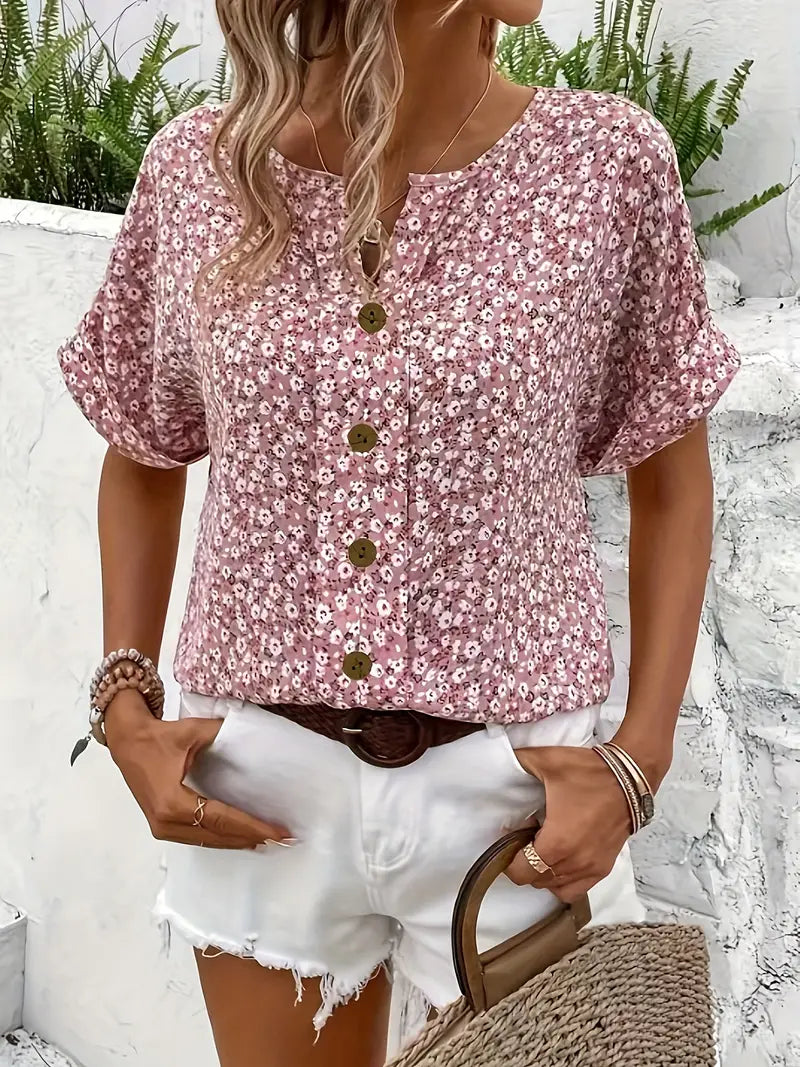 Verna Chic Floral Print Lightweight Blouse for Summer and Autumn