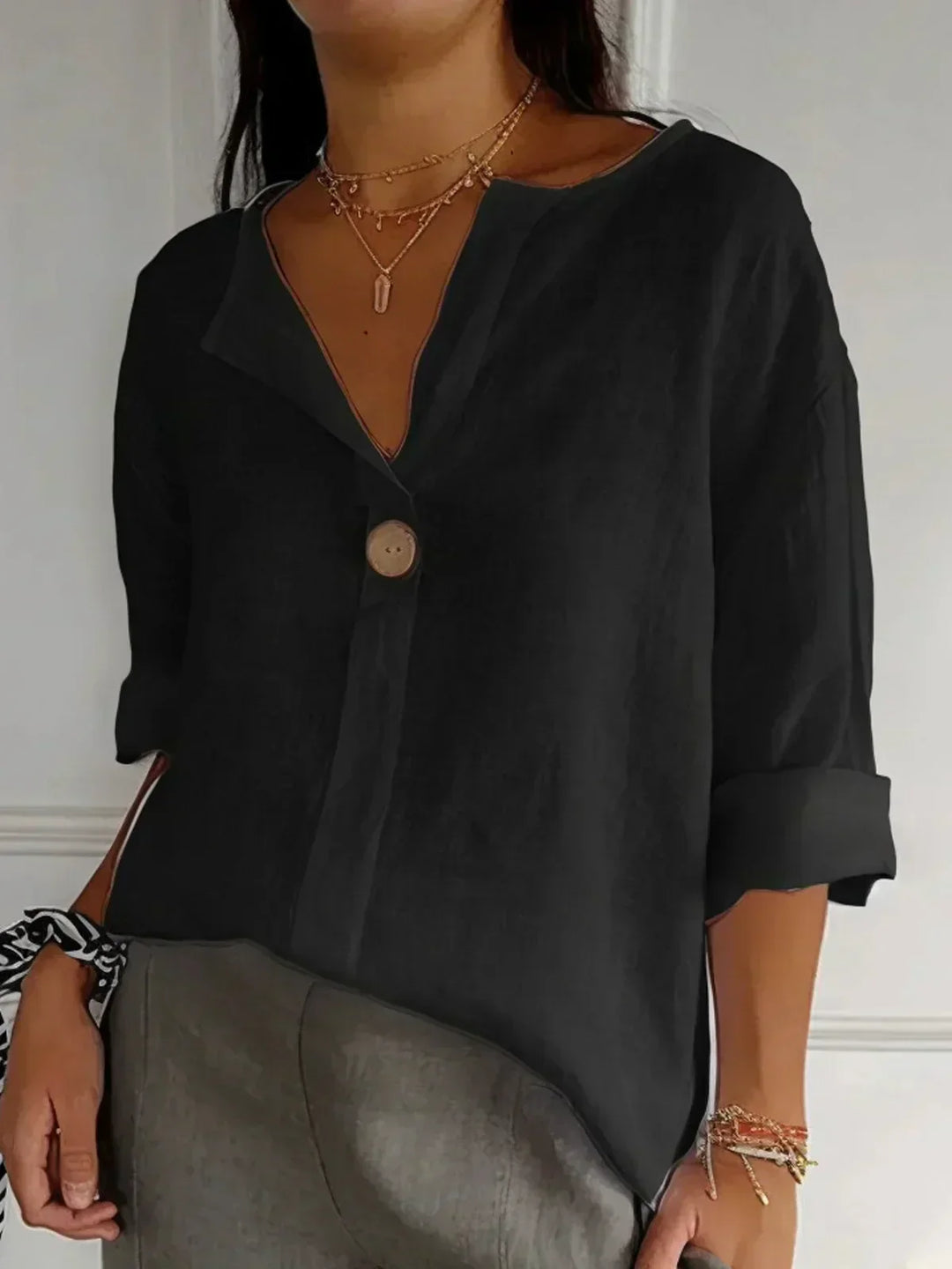 Angela Casual V-Neck Blouse Comfortable Everyday Style for Autumn