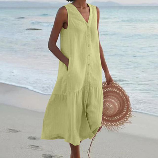 Maria V-Neck Button-Down Summer Dress Stylish Lightweight Comfort
