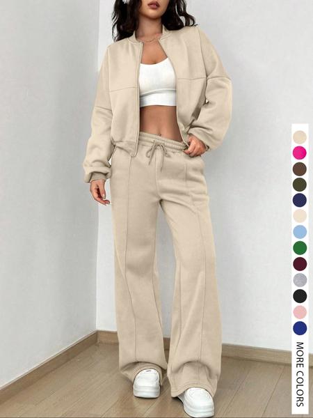 Women’s Two-Piece Set | Zip Up Jacket & Wide-Leg Pants