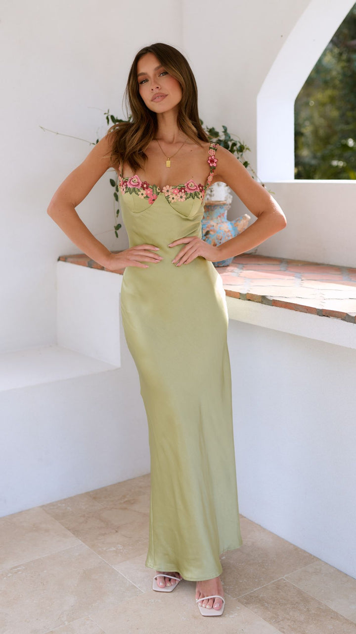 Olivia Elegant Maxi Dress with Floral Accents for Autumn and Summer