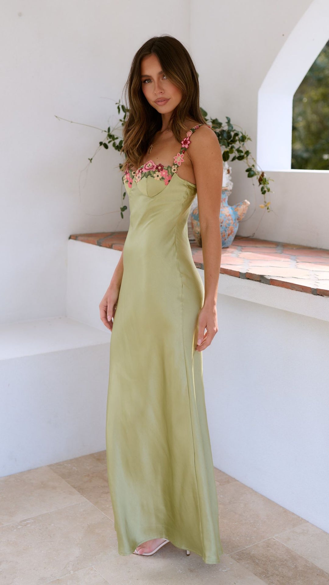 Olivia Elegant Maxi Dress with Floral Accents for Autumn and Summer