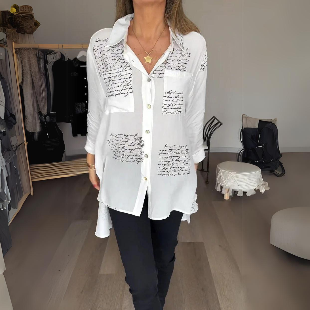 Carla Handwritten Button-Up Shirt Relaxed Fit Autumn Style
