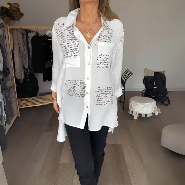 Carla Handwritten Button-Up Shirt Relaxed Fit Autumn Style