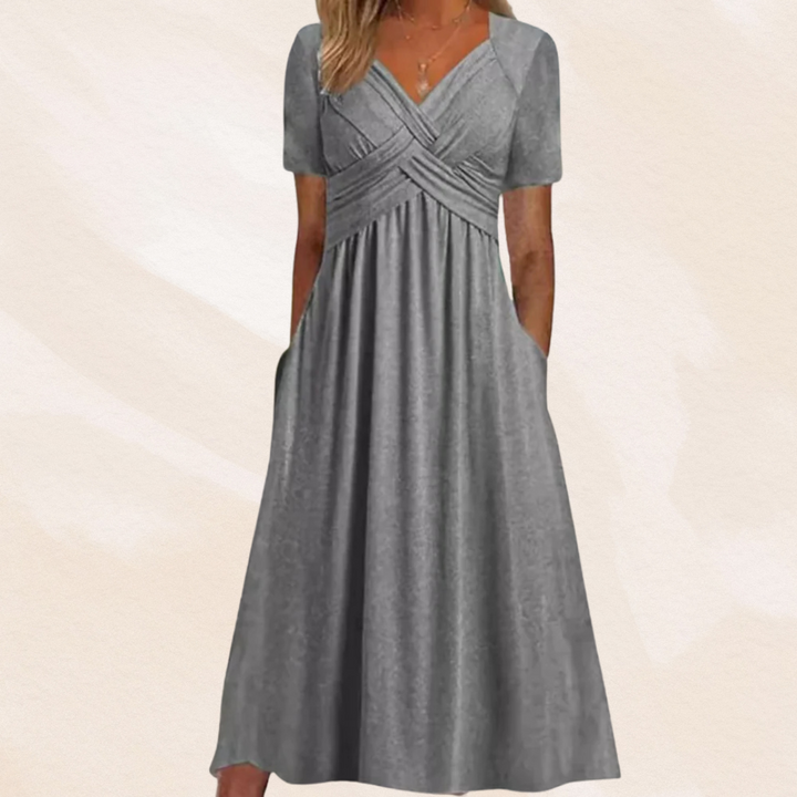 Mirella Stylish V-Neck Dress with Timeless Elegance for Autumn