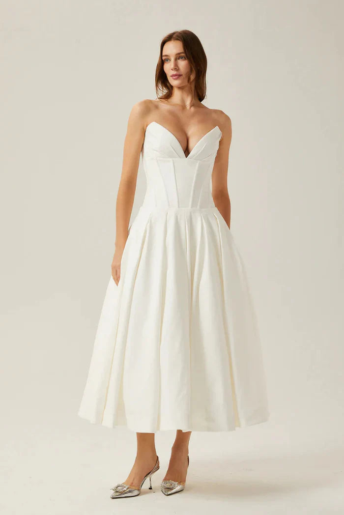 Lorelei Off-the-Shoulder Corset Midi Dress with Structured Fit for Autumn