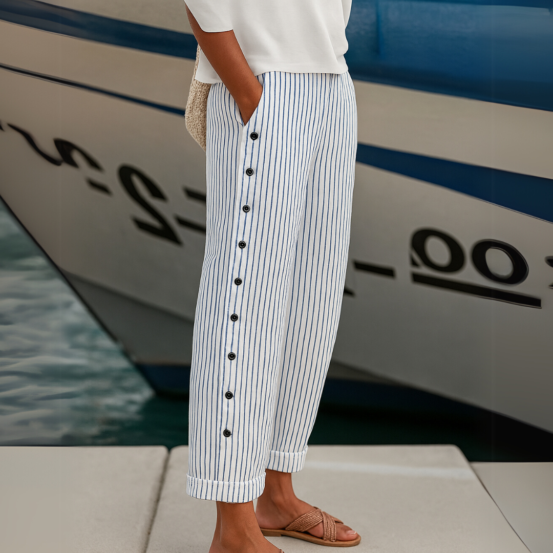 Caitlin Striped Button Pants Stylish Chic Design for Autumn and Summer
