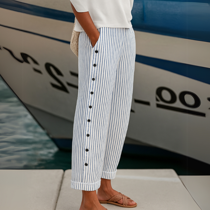 Caitlin Striped Button Pants Stylish Chic Design for Autumn and Summer