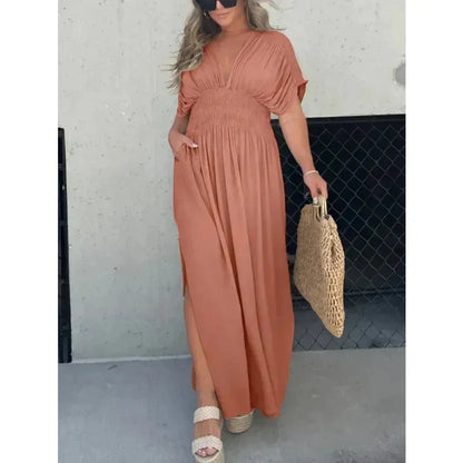 Kaia Comfortable Breathable Summer Maxi Dress with Split V-Neckline