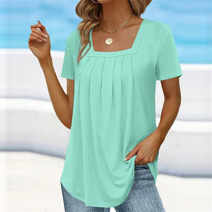 Brenda Elegant Pleated Blouse with Square Neckline for Autumn