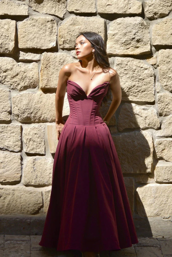 Lorelei Off-the-Shoulder Corset Midi Dress with Structured Fit for Autumn