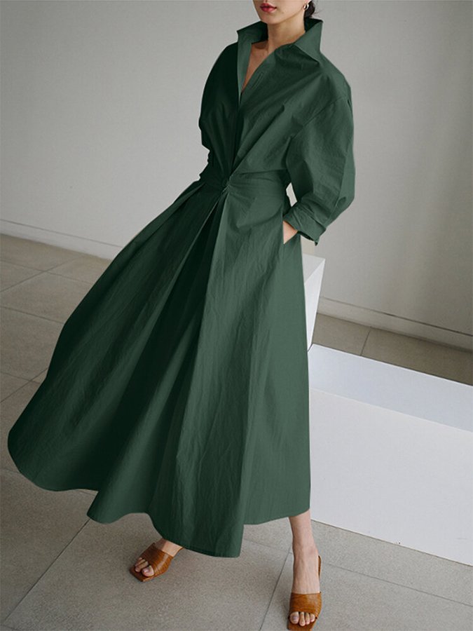 Clémence Buttoned Midi Dress Elegant Comfortable Autumn Summer