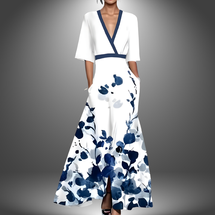Alexa Chic Floral V-Neck Maxi Dress Elegant Flowing Design for Summer and Autumn