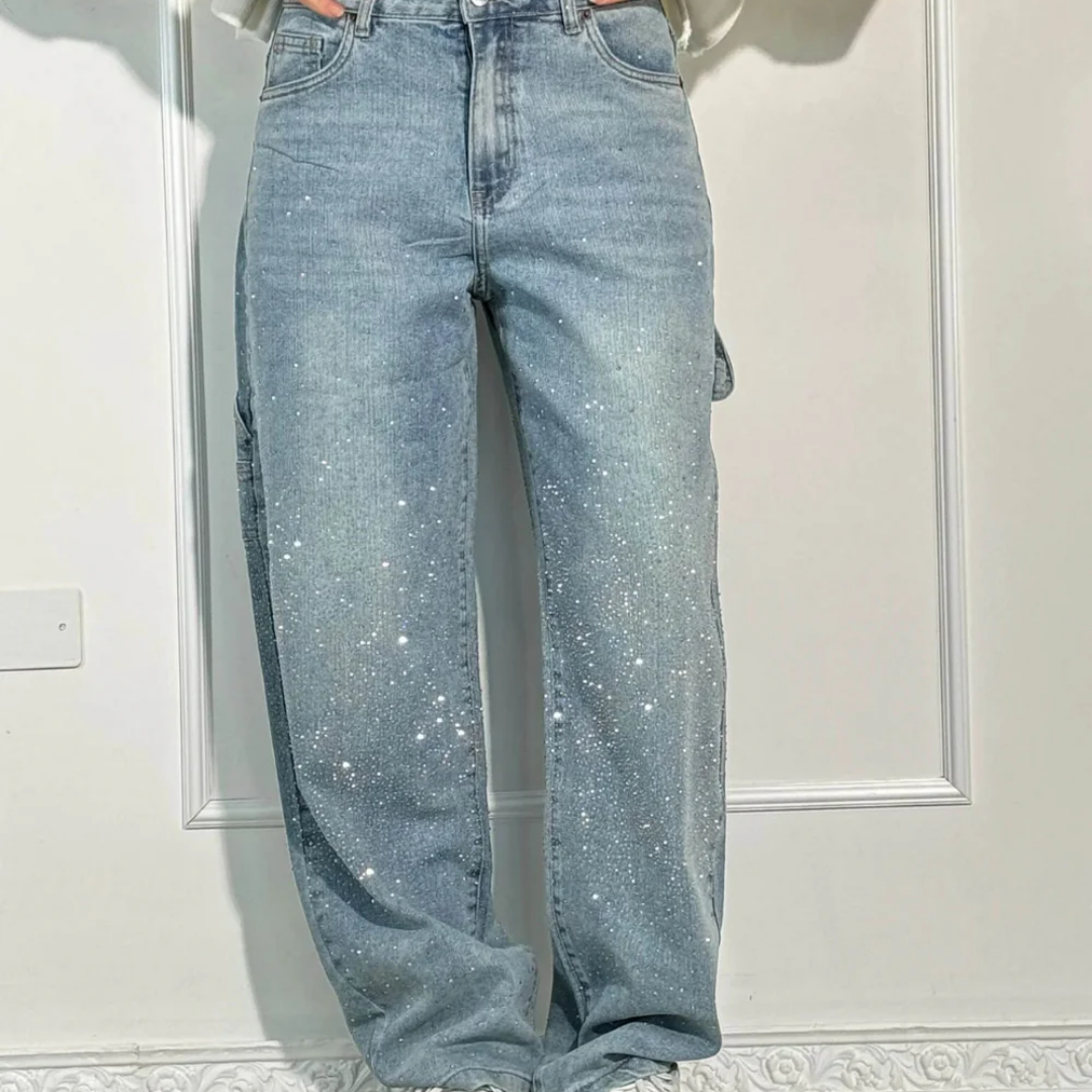 Raphaelle Trendy Starry Denim Cargo Pants Lightweight Summer Style