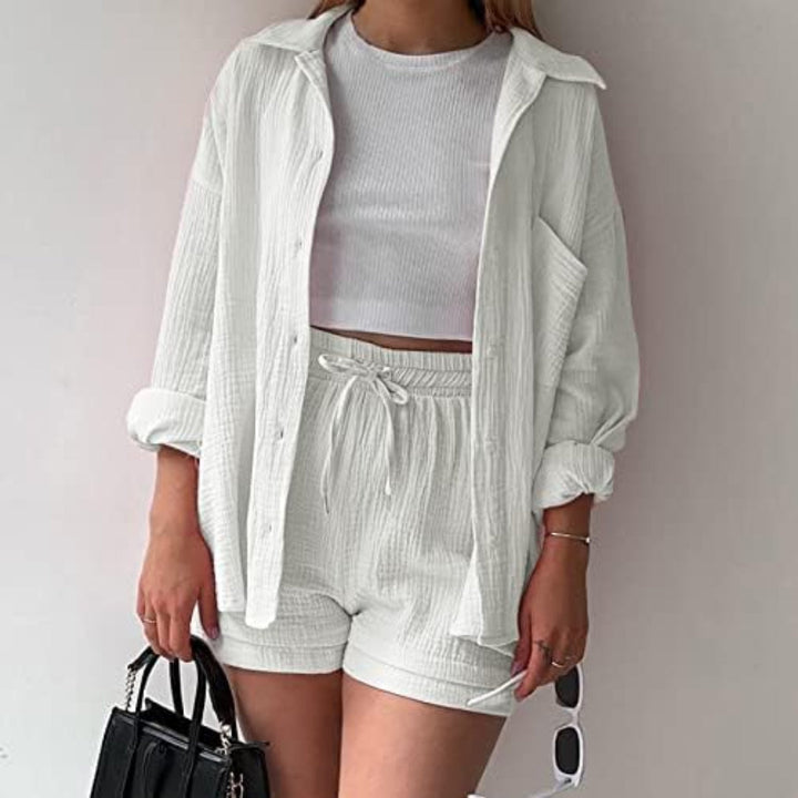 Adelie Stylish Relaxed Fit Button-Up Set for Autumn and Summer