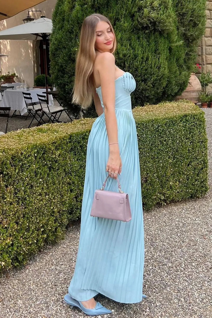 Cora Strapless Pleated Maxi Dress Elegant Evening Gown for Autumn