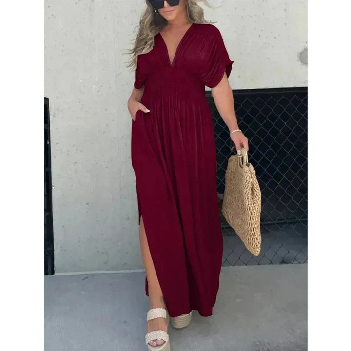 Kaia Comfortable Breathable Summer Maxi Dress with Split V-Neckline