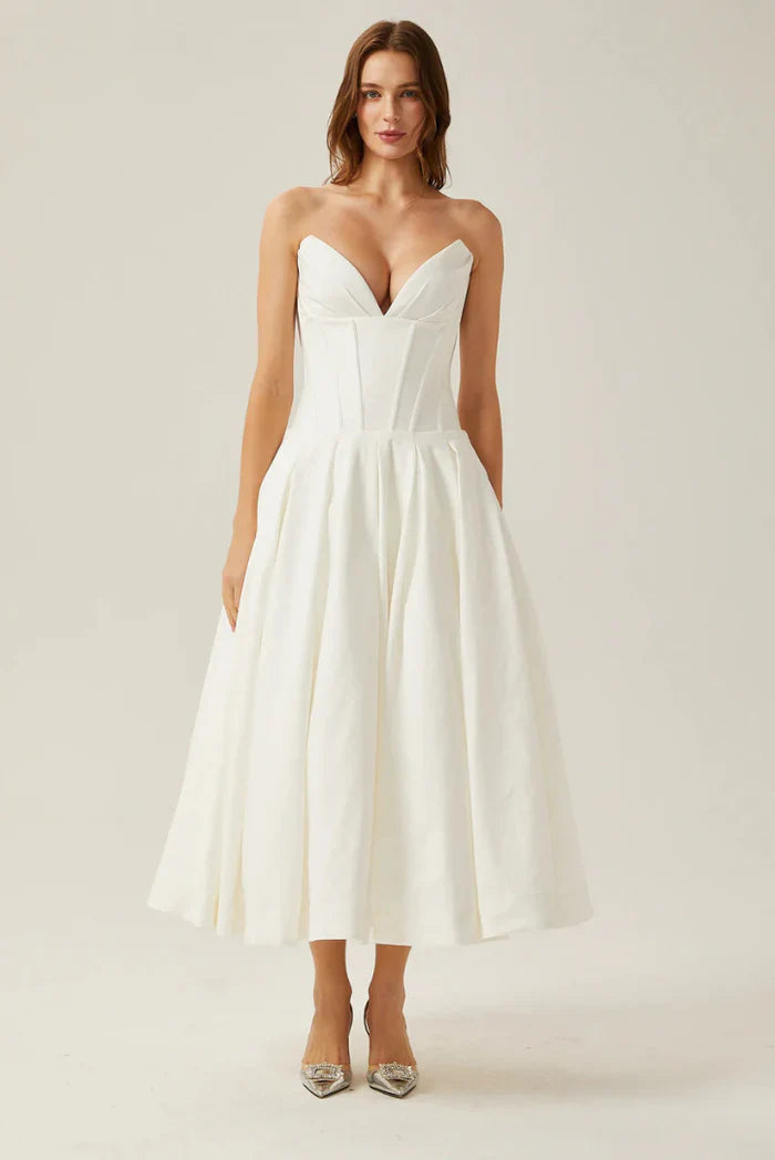 Lorelei Off-the-Shoulder Corset Midi Dress with Structured Fit for Autumn