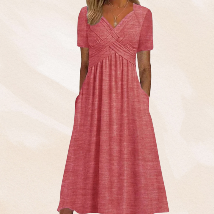 Mirella Stylish V-Neck Dress with Timeless Elegance for Autumn