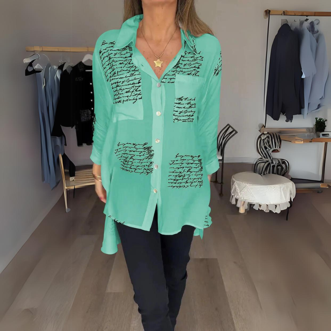 Carla Handwritten Button-Up Shirt Relaxed Fit Autumn Style