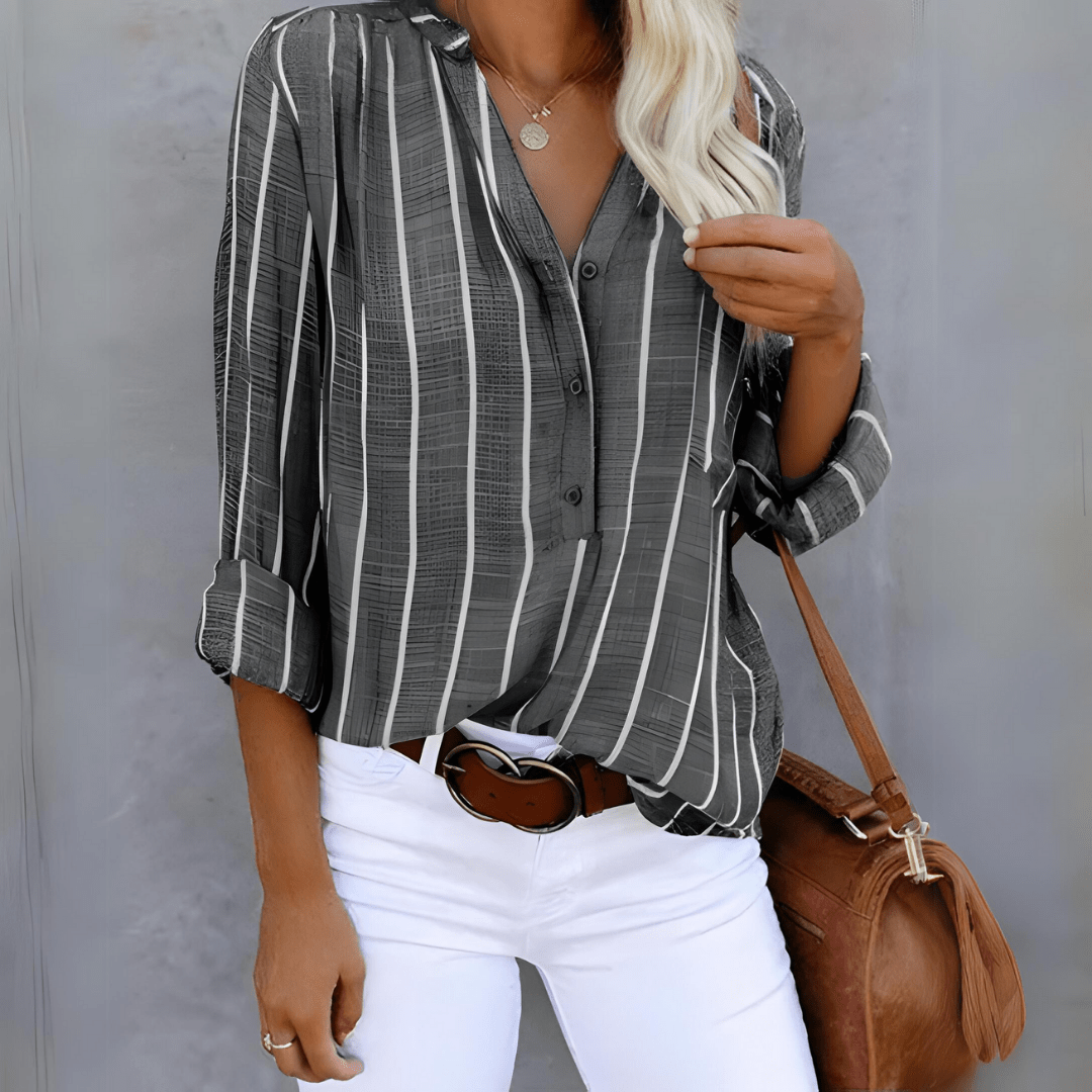 Elandra Striped Linen-Cotton Blouse Lightweight Summer Top