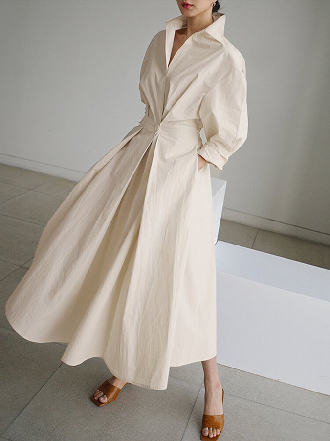 Clémence Buttoned Midi Dress Elegant Comfortable Autumn Summer