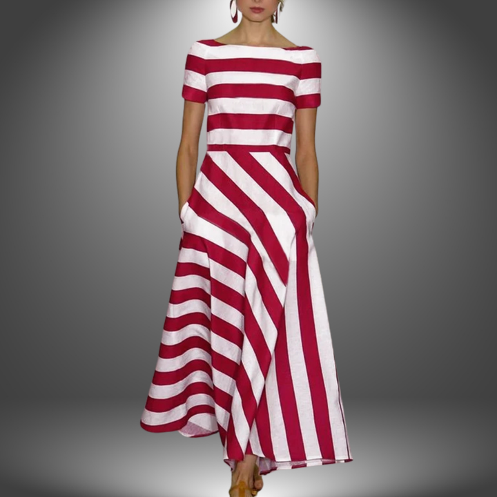 Alma Striped A-Line Maxi Dress Elegant Summer Style