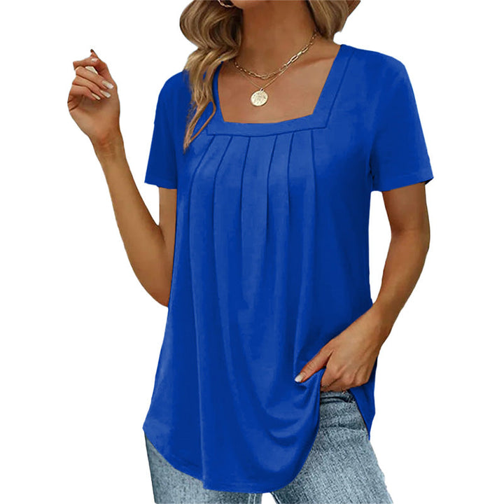 Brenda Elegant Pleated Blouse with Square Neckline for Autumn