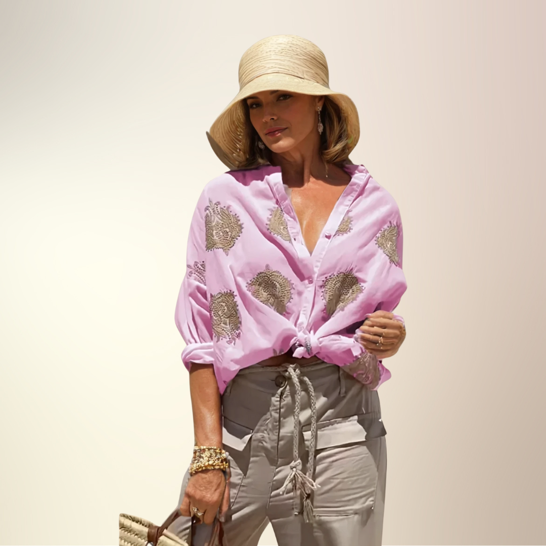 Gaby Embroidered Button-Down Shirt for Autumn and Summer