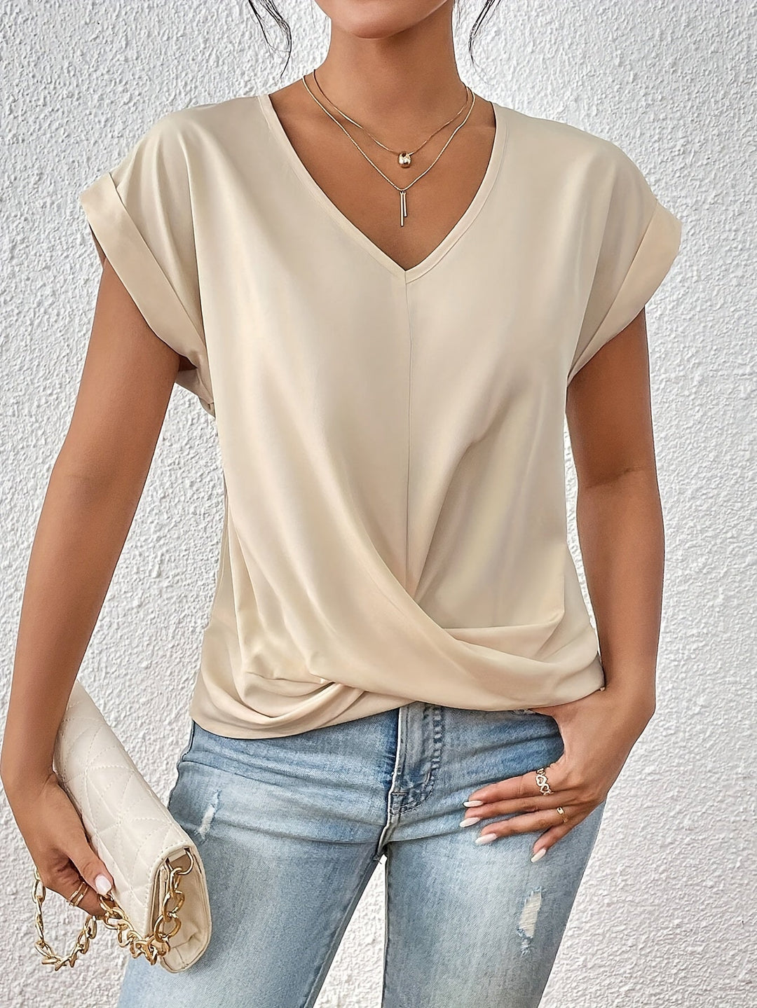 Eloise V-Neck Top with Knot Detail – Comfortable, Stylish Summer & Autumn Shirt