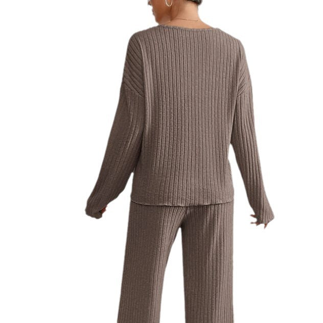 KATHY Ribbed Knitted 2-Piece Loungewear Set – Stylish, Comfortable Autumn Sweater & Pants