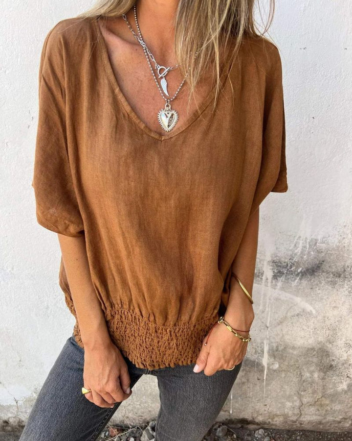 Carol Relaxed Lightweight Summer Top Flowy V-Neck for Warm Weather