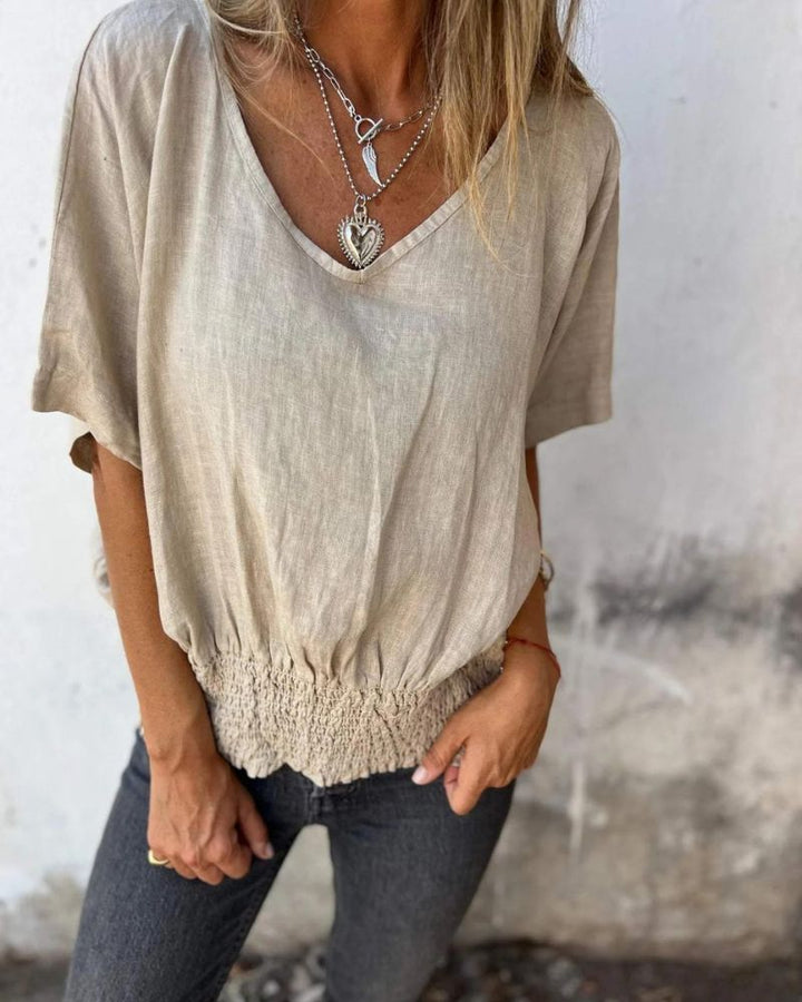 Carol Relaxed Lightweight Summer Top Flowy V-Neck for Warm Weather