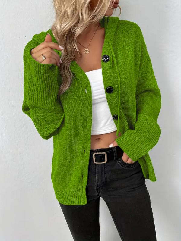 LuxeCozy Women's Button-Front Drawstring Hooded Cardigan