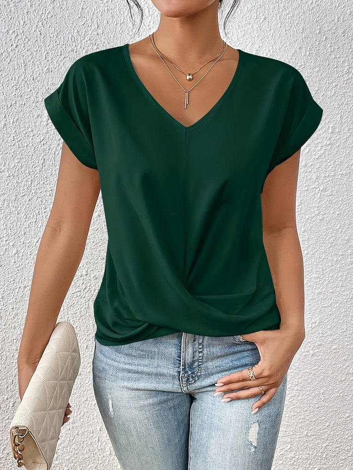 Eloise V-Neck Top with Knot Detail – Comfortable, Stylish Summer & Autumn Shirt