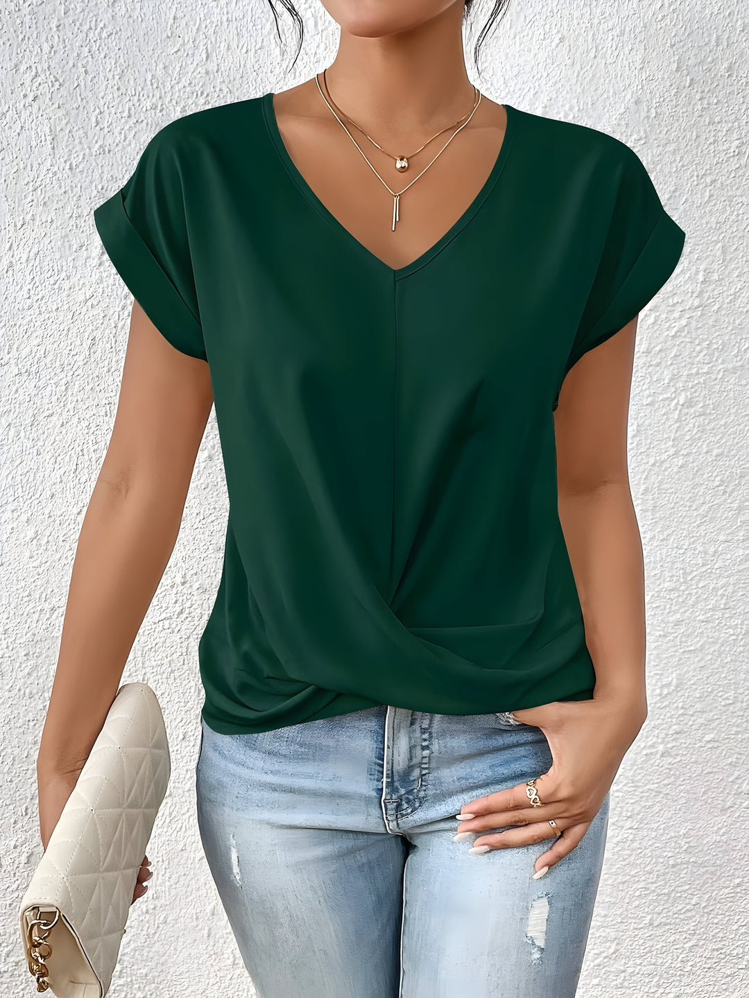Kathrina V-Neck Twist Front Top Lightweight Comfort for Summer and Autumn