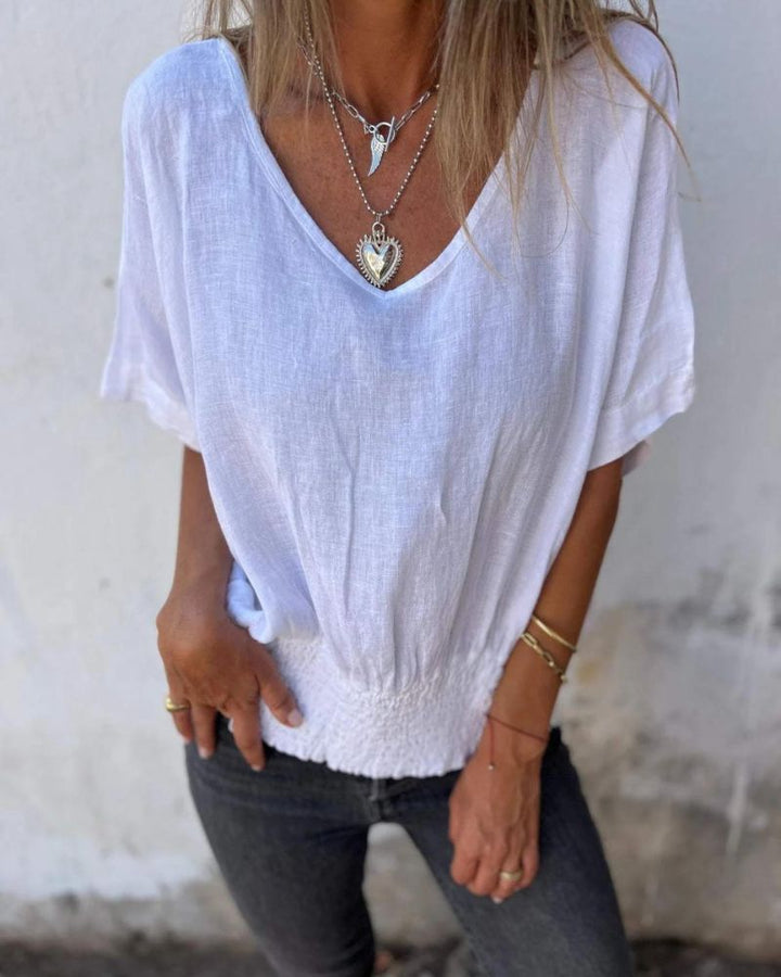 Carol Relaxed Lightweight Summer Top Flowy V-Neck for Warm Weather