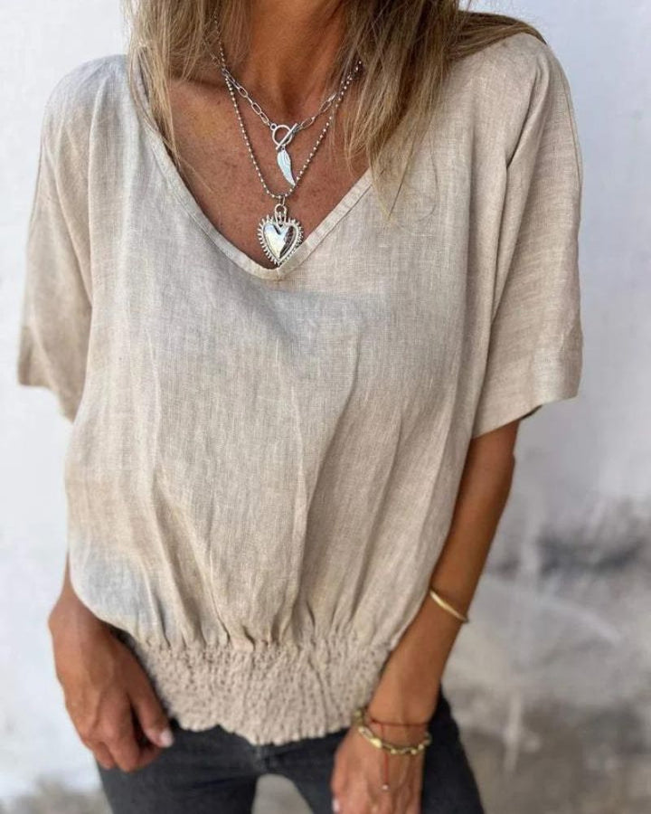 Carol Relaxed Lightweight Summer Top Flowy V-Neck for Warm Weather