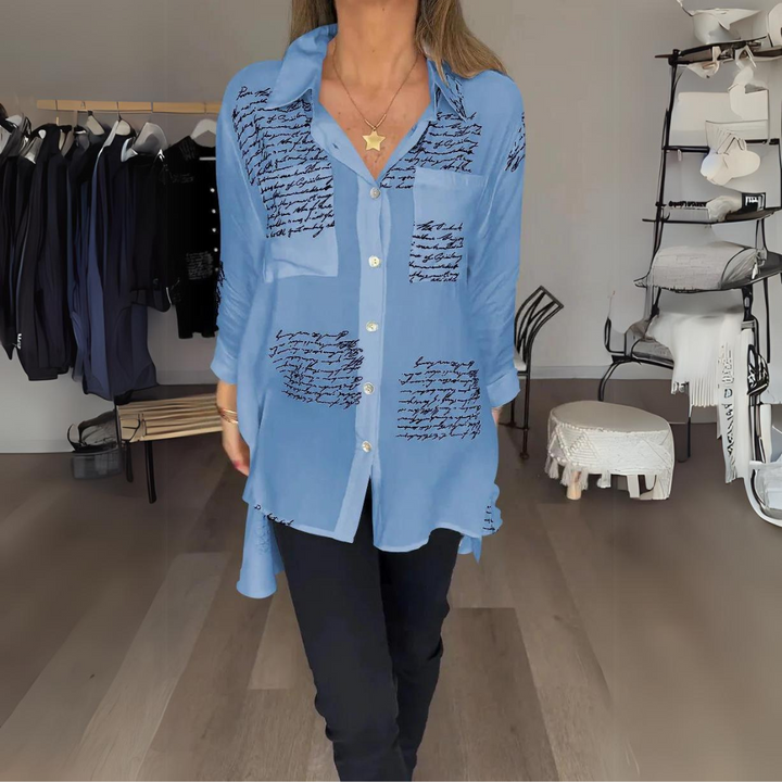 Carla Handwritten Button-Up Shirt Relaxed Fit Autumn Style
