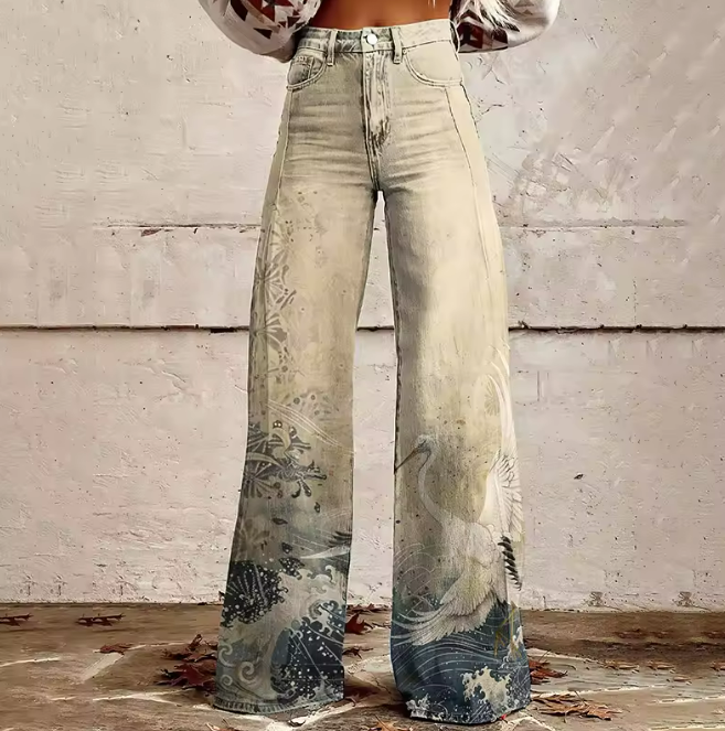 Maisie Artistic Wide-Leg Jeans Stylish Comfortable Autumn Summer