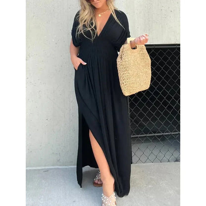 Kaia Comfortable Breathable Summer Maxi Dress with Split V-Neckline