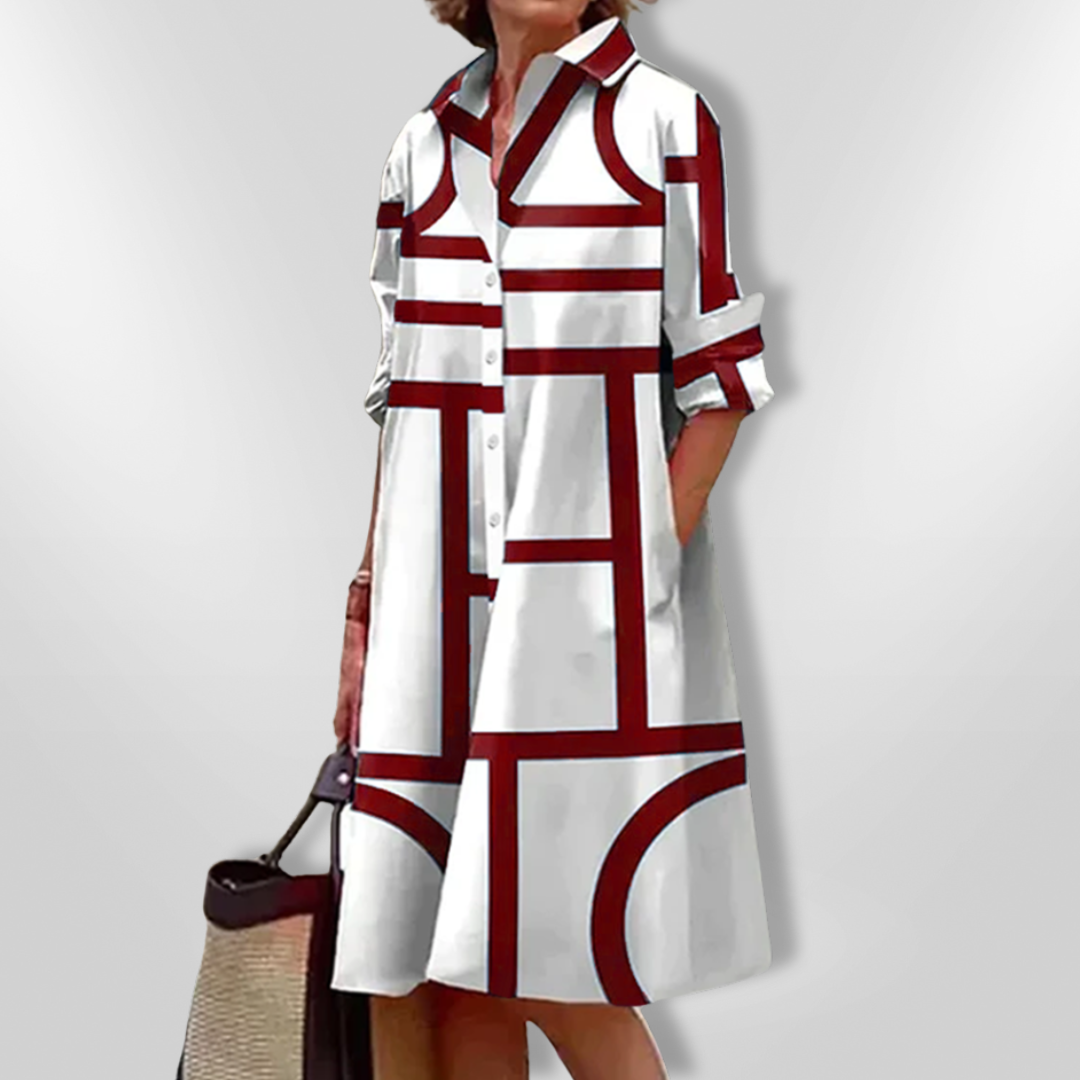 Estelle Geometric Button Dress Stylish Autumn Fashion