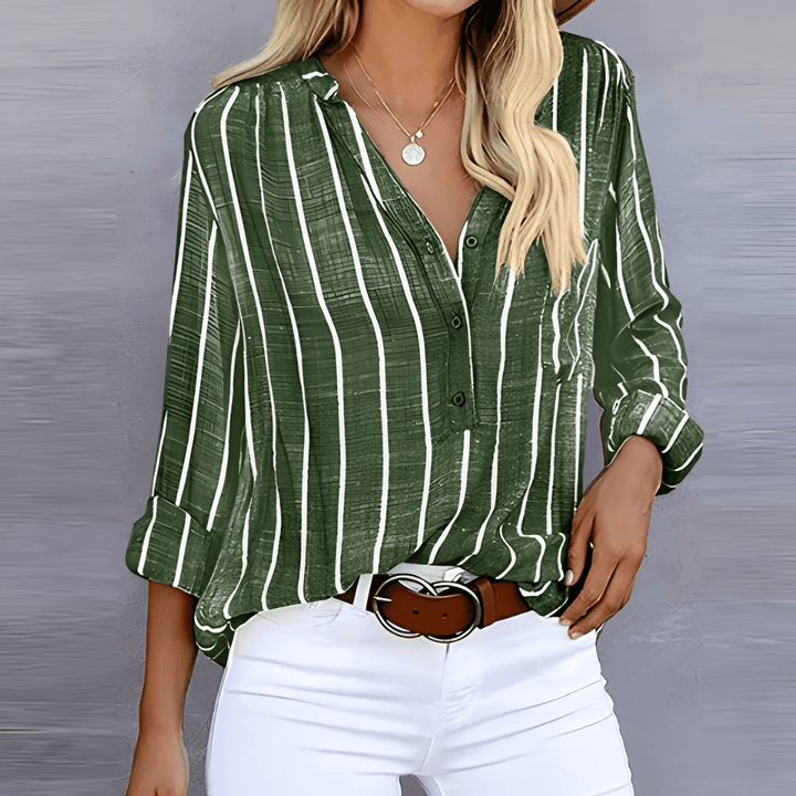 Elandra Striped Linen-Cotton Blouse Lightweight Summer Top