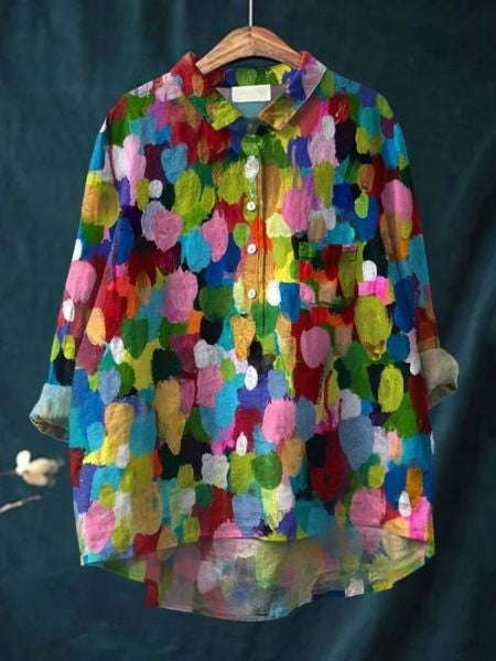 Donna Floral Print Blouse in Bamboo Hemp Fabric for Autumn and Summer