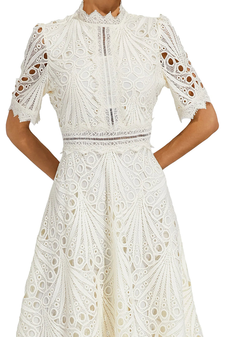 Hallie Lace Midi Dress Elegant Women's Dress for Autumn and Summer