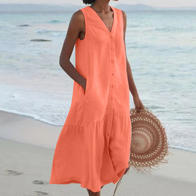 Maria V-Neck Button-Down Summer Dress Stylish Lightweight Comfort