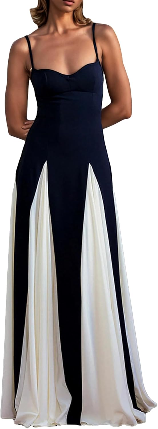 Amelia Elegant Contrast Maxi Dress Lightweight for Summer and Autumn